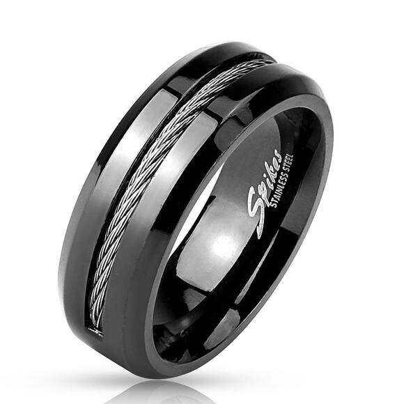 Cable Center Black IP Stainless Steel Ring 8mm width size 12 - Picture 1 of 1